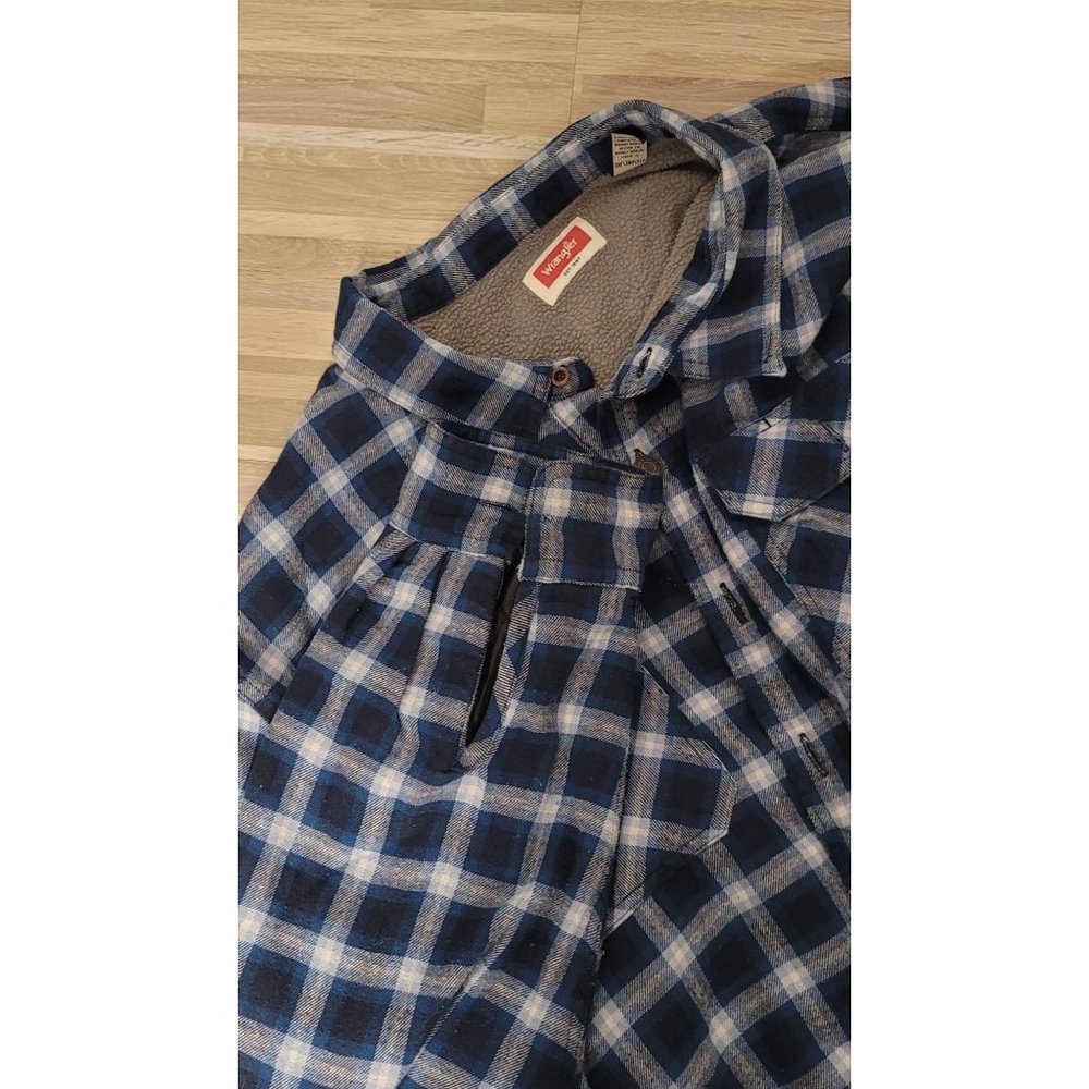 Wrangler Fleece Lined Flannel Jacket, Men's Navy Blue Plaid, Size 3XL MISSING BU